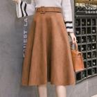 Belt-waist A-line Midi Skirt