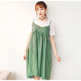 Set: Short-sleeve T-shirt + Strappy Floral Dress
