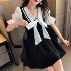 Ribbon Bell-sleeve Mini A-line Dress