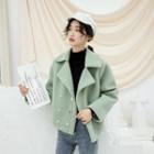 Fleece Double-breasted Cropped Jacket Green - One Size