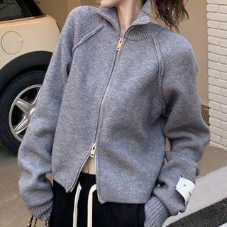 Turtleneck Zip-up Cardigan Gray - One Size