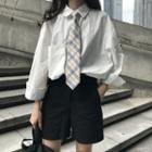 Plain Shirt With Plaid Tie White - One Size