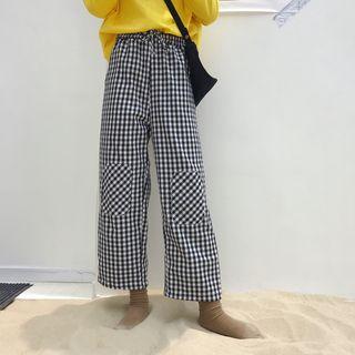 Checked Wide Leg Pants Black - One Size