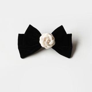 Flower Bow Velvet Hair Clip 01# - Black - One Size