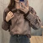 Long-sleeve Plaid Shirt Gingham - Brown - One Size
