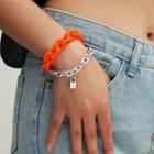 Set: Chunky Chain / Padlock Dangling Bracelet 0681 - Silver - One Size
