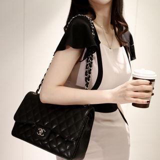 Cap-sleeve Square-neck Color-block Sheath Dress