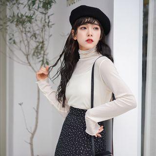 Turtleneck Long-sleeve Top Almond - One Size
