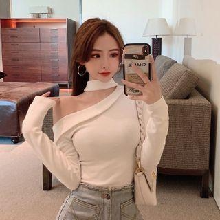 Long-sleeve Cold Shoulder Mock-neck Top