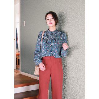 Long-sleeve Ruffled Floral Blouse