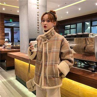 Plaid Buckled Fleece-lined Jacket As Shown In Figure - One Size