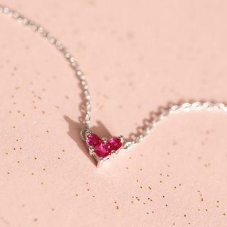Heart Rhinestone Pendant Sterling Silver Necklace Dark Pink Heart - Silver - One Size