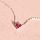 Heart Rhinestone Pendant Sterling Silver Necklace Dark Pink Heart - Silver - One Size