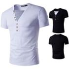 Mock Two-piece Short-sleeve V-neck T-shirt