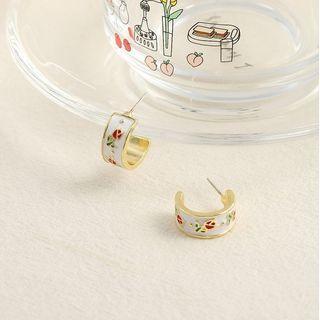 Flower Alloy Open Hoop Earring Stud Earring - 1 Pair - S925 Stud - Gold & White - One Size