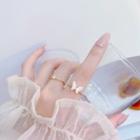 Set: Butterfly Shell Open Ring + Rhinestone Alloy Ring Set - Gold - One Size