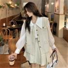 Plain Shirt / Button-up Vest / Mini A-line Skirt