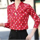 Long-sleeve Dotted Shirt / Cropped Dress Pants / Set