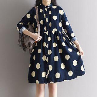 Polka Dot Long-sleeve Shirt Dress