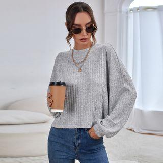 Long-sleeve Plain Ribbed T-shirt