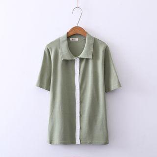 Short-sleeve Polo Collar Plain T-shirt