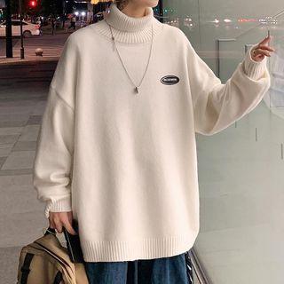 Lettering Print Turtleneck Sweater