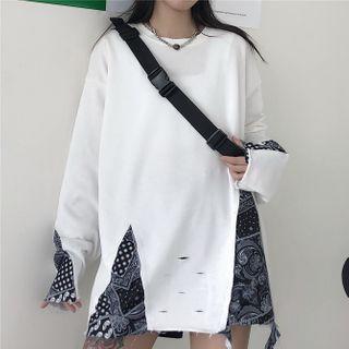 Couple Matching Long-sleeve Printed Panel T-shirt
