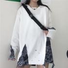 Couple Matching Long-sleeve Printed Panel T-shirt