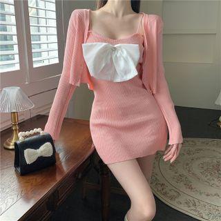 Set: Strappy Bow Sheath Dress + Light Jacket