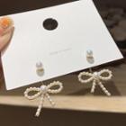 Faux Pearl Bow Earring 1 Pair - Bow - Faux Pearl - White - One Size