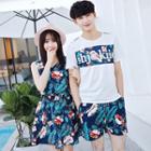 Couple Matching Floral Print Short-sleeve T-shirt / Sleeveless Dress / Shorts