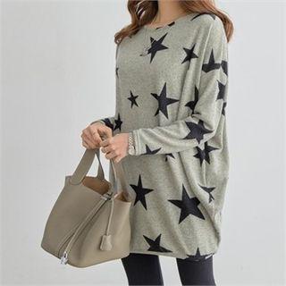 Star Pattern Loose-fit Long T-shirt