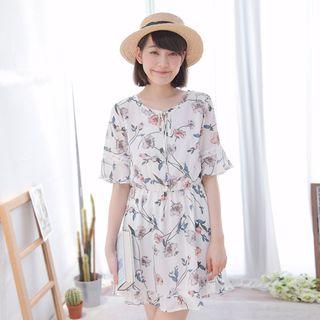 Short-sleeve Floral Ruffle Dress