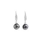 Sterling Silver Fashion And Elegant Black Freshwater Pearl Earrings With Cubic Zirconia Silver - One Size