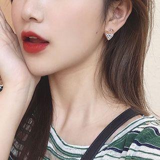 925 Sterling Silver Rhinestone Perforated Heart Stud Earring / Clip-on Earring