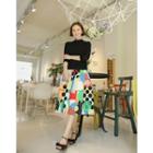 Multicolor Geometric Pattern Flared Midi Skirt