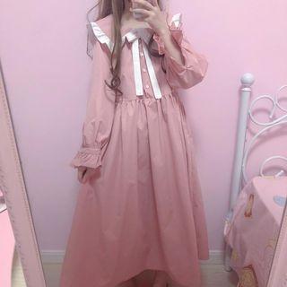 Collared Long-sleeve Mid Shift Dress