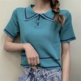 Contrast Stripe Short-sleeve Cropped Knit Top