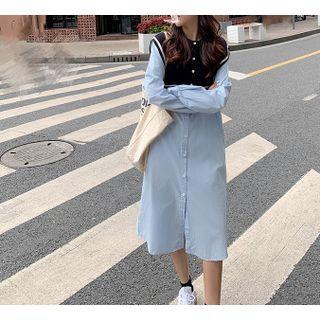 Plain Midi Shirtdress / Knit Shawl