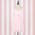 Lace-up Ruffled Blouse / Spaghetti Strap Mesh Ruffle Pinafore Dress