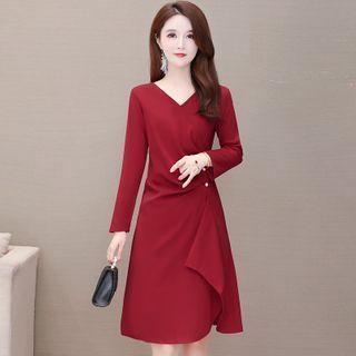 Long-sleeve Draped A-line Dress