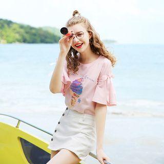 Tie-cuff Printed Top