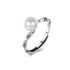 925 Sterling Silver Elegant Fashion Geometric Pearl Adjustable Ring Silver - One Size