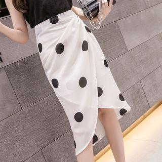 Polka Dot Asymmetric Pencil Skirt