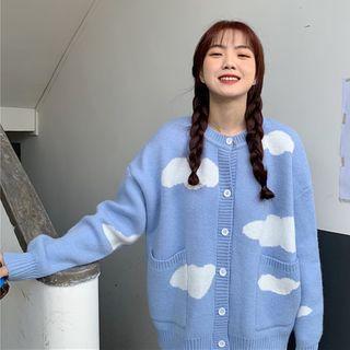 Crewneck Printed Loose-fit Cardigan