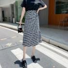 Plaid Shirred Midi A-line Skirt