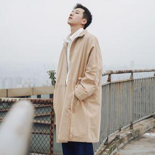Drawstring Waist Plain Zip Coat