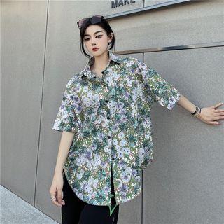 Short-sleeve Floral Hawaiian Shirt Green - One Size