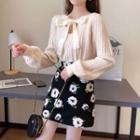 Set: Knit Blouse + Floral Mini Skirt