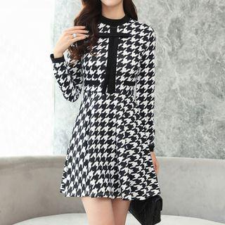 Contrast Trim Houndstooth A-line Dress